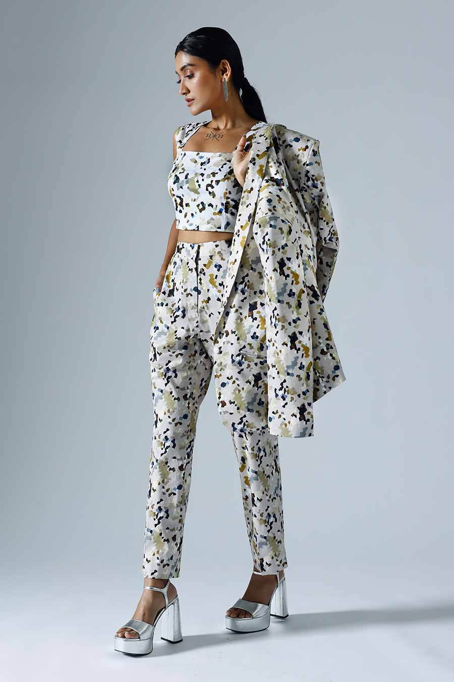 Grey Printed Vivid Pant Suit