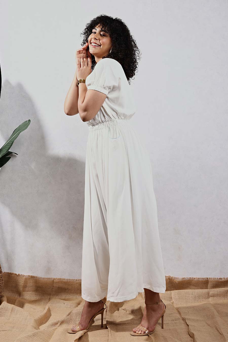 White Twisted Thread Jumpsuit