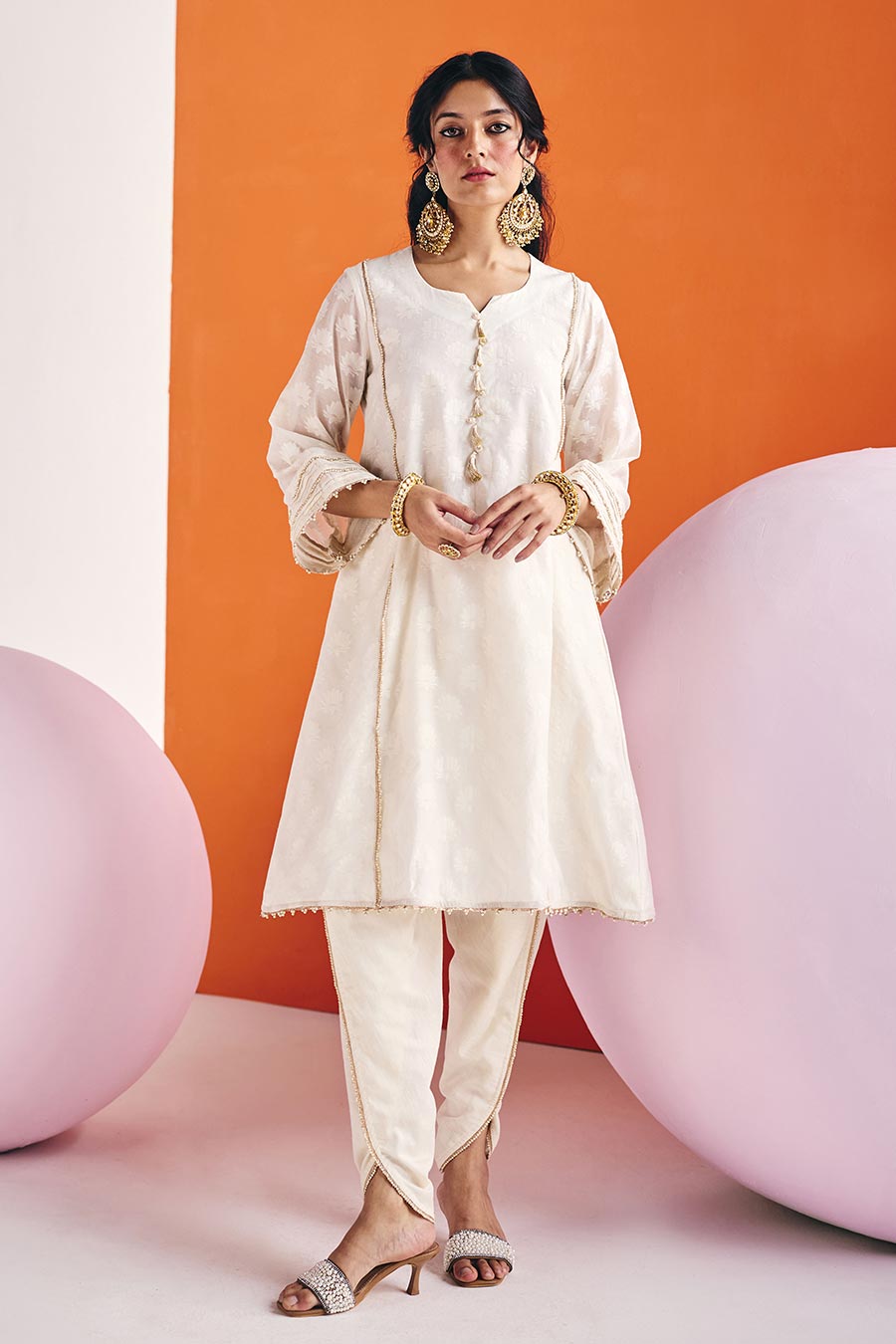 Ivory Jacquard Embroidered Kurta Set