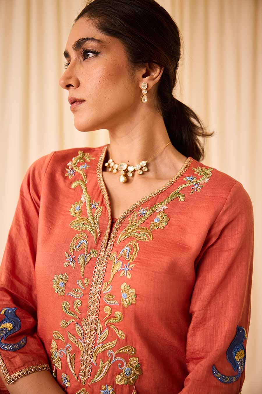 Peach Embroidered Short Kurta Set