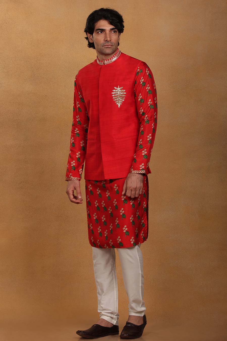 Red Cotton Candy Kurta Set With Jacket