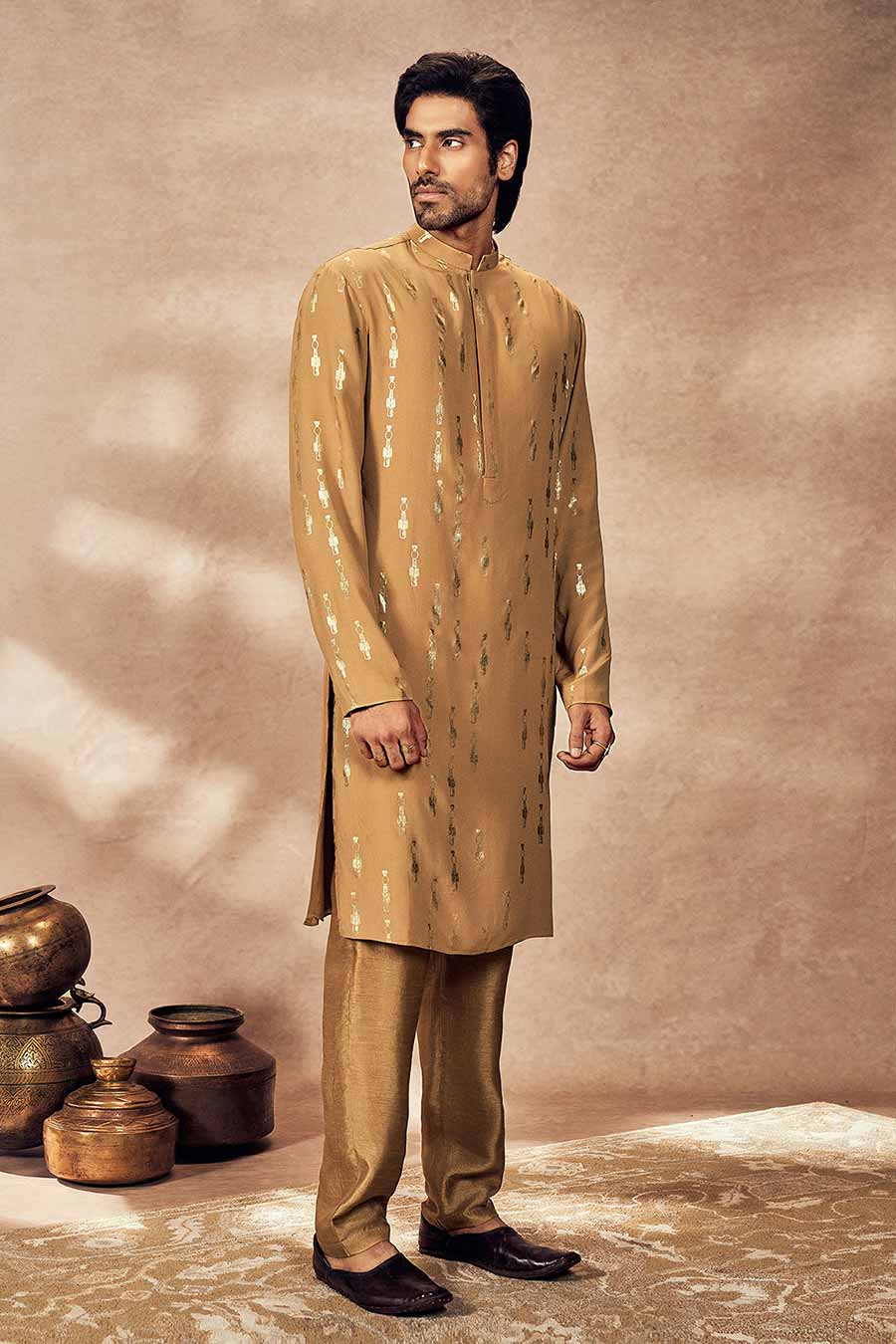 Beige Tribal Pillar Printed Kurta Set