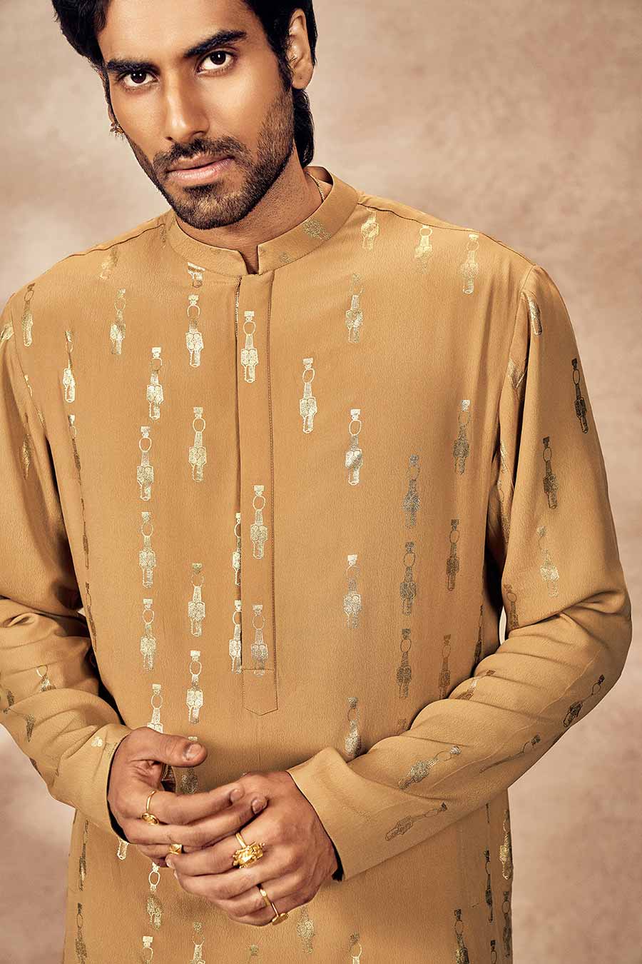 Beige Tribal Pillar Printed Kurta Set