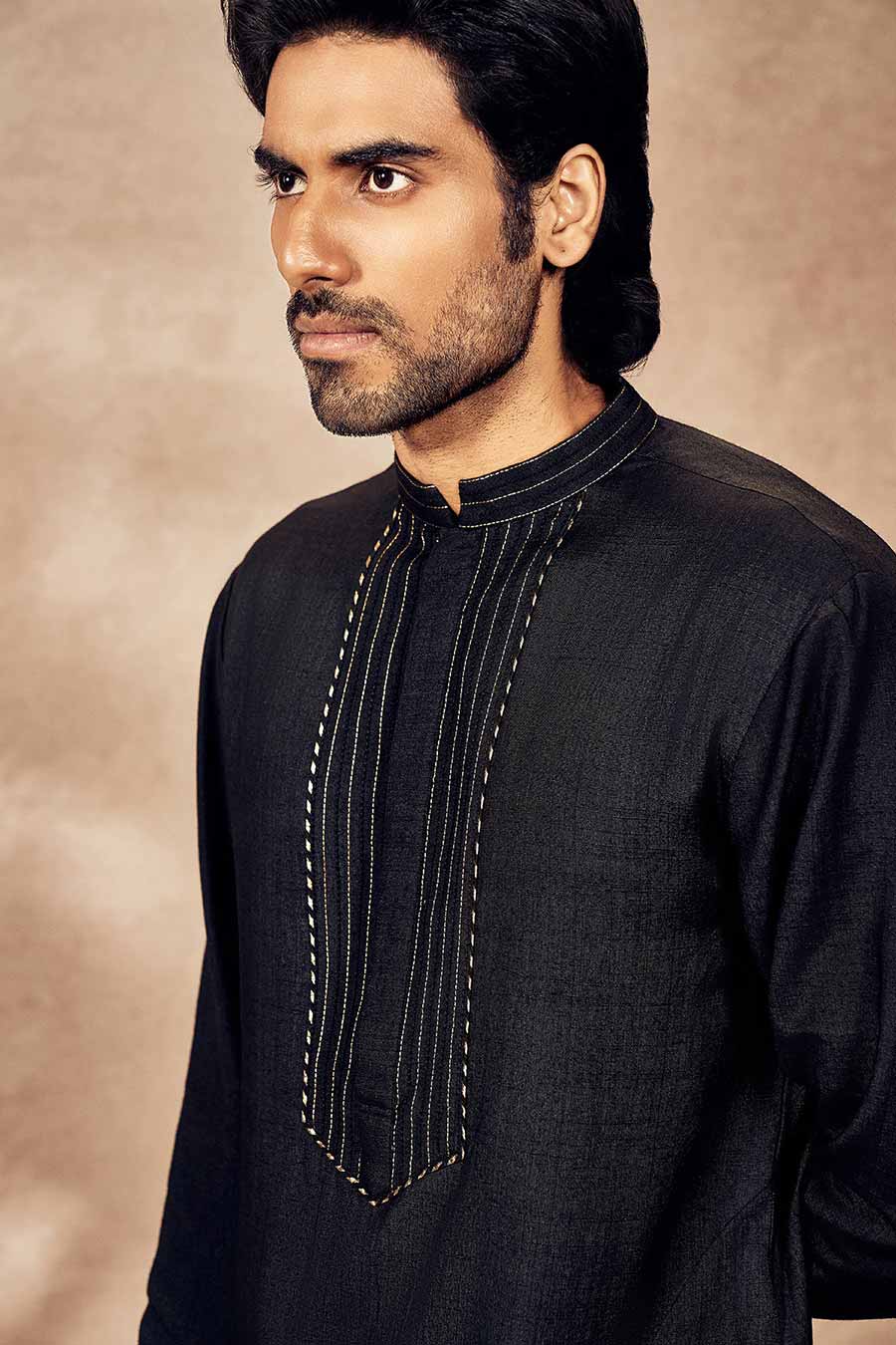 Black Palm Blooms Printed Kurta