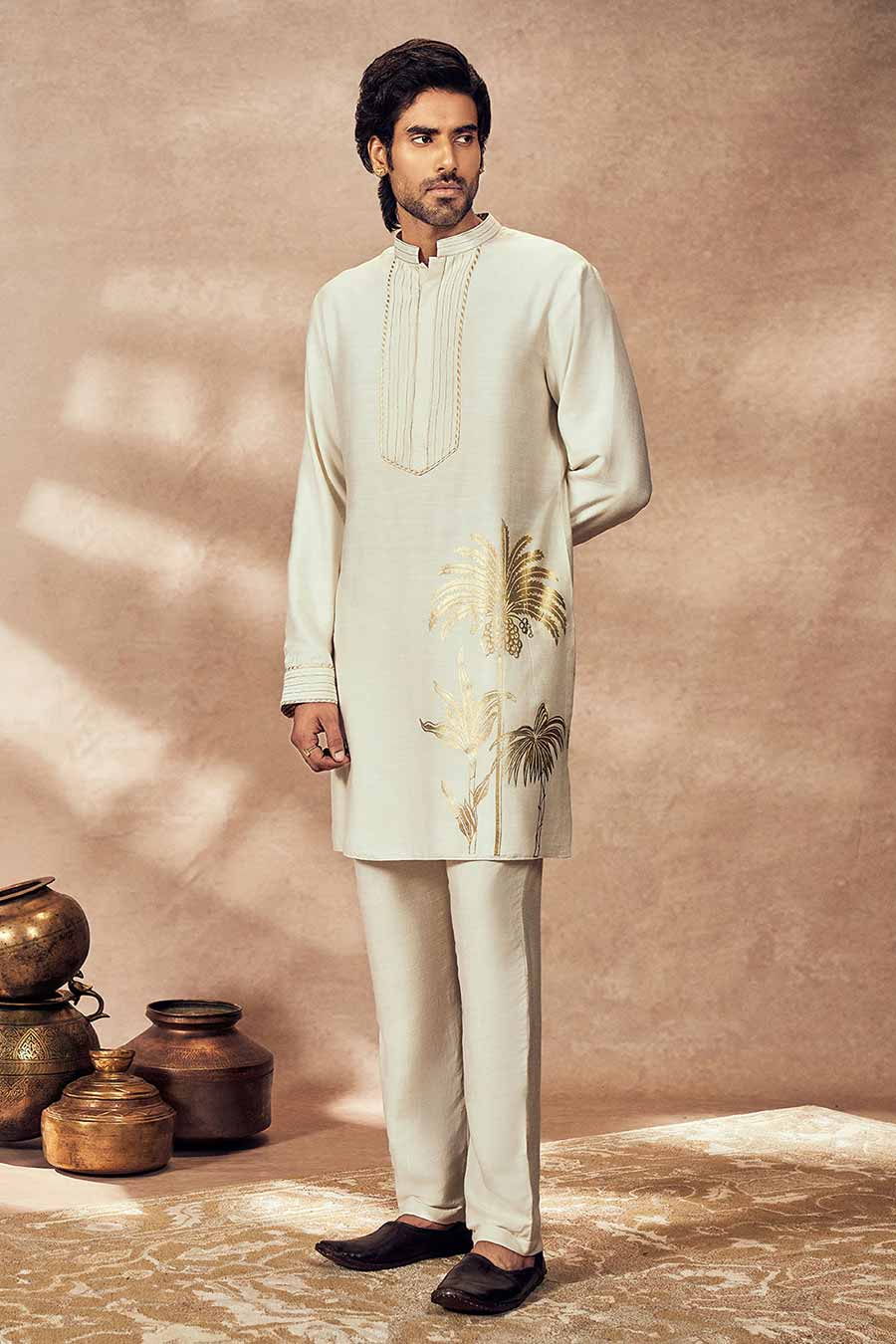 Ivory Palm Blooms Printed Kurta