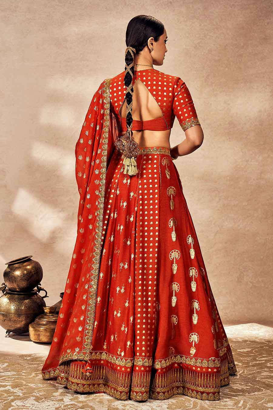 Rust Foil Embellished Lehenga Set