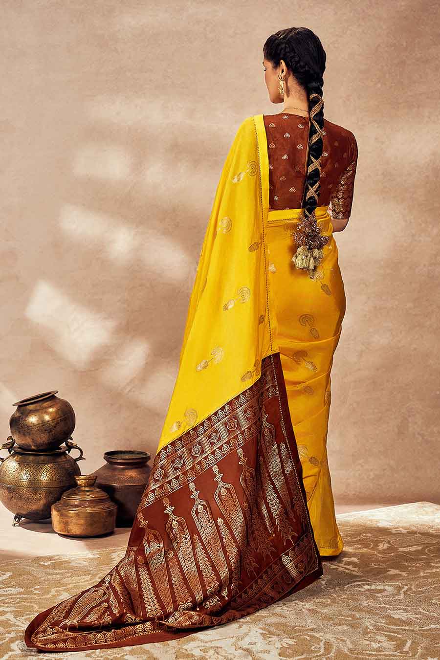 Yellow Jacquard Saree With Blouse Piece