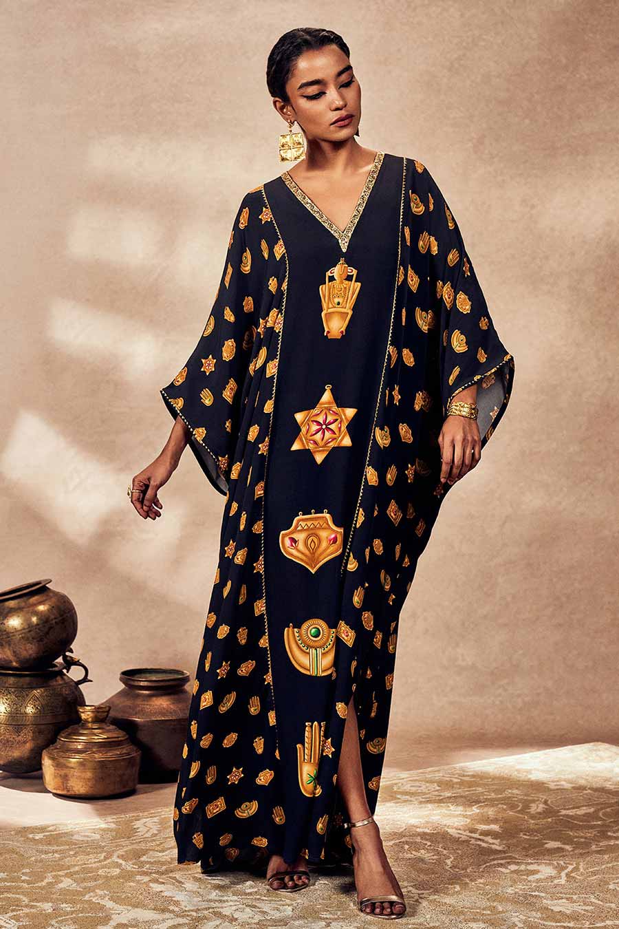 Black Trinkets Printed Kaftan