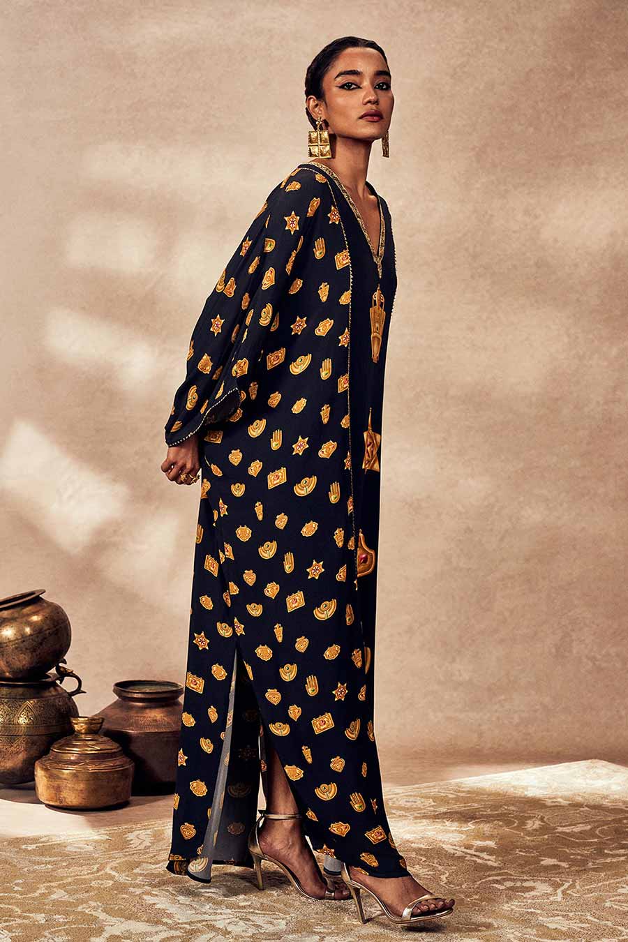 Black Trinkets Printed Kaftan