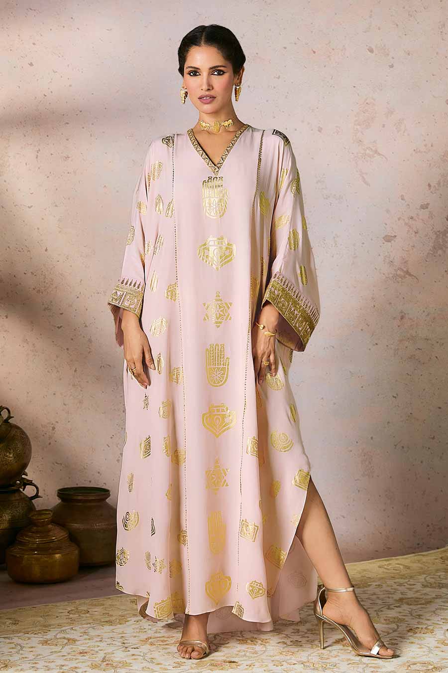 Baby Pink Trinkets Printed Kaftan