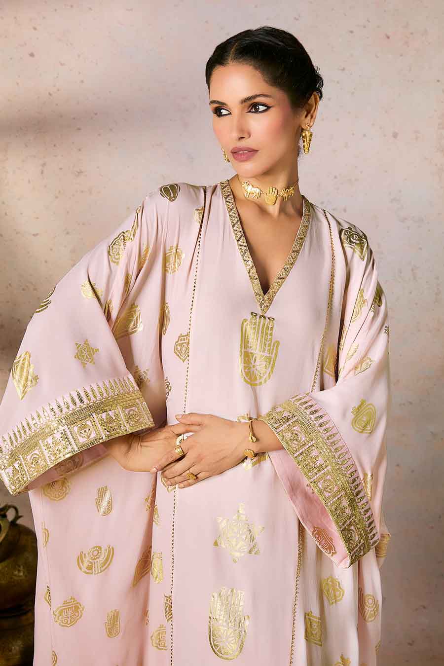 Baby Pink Trinkets Printed Kaftan