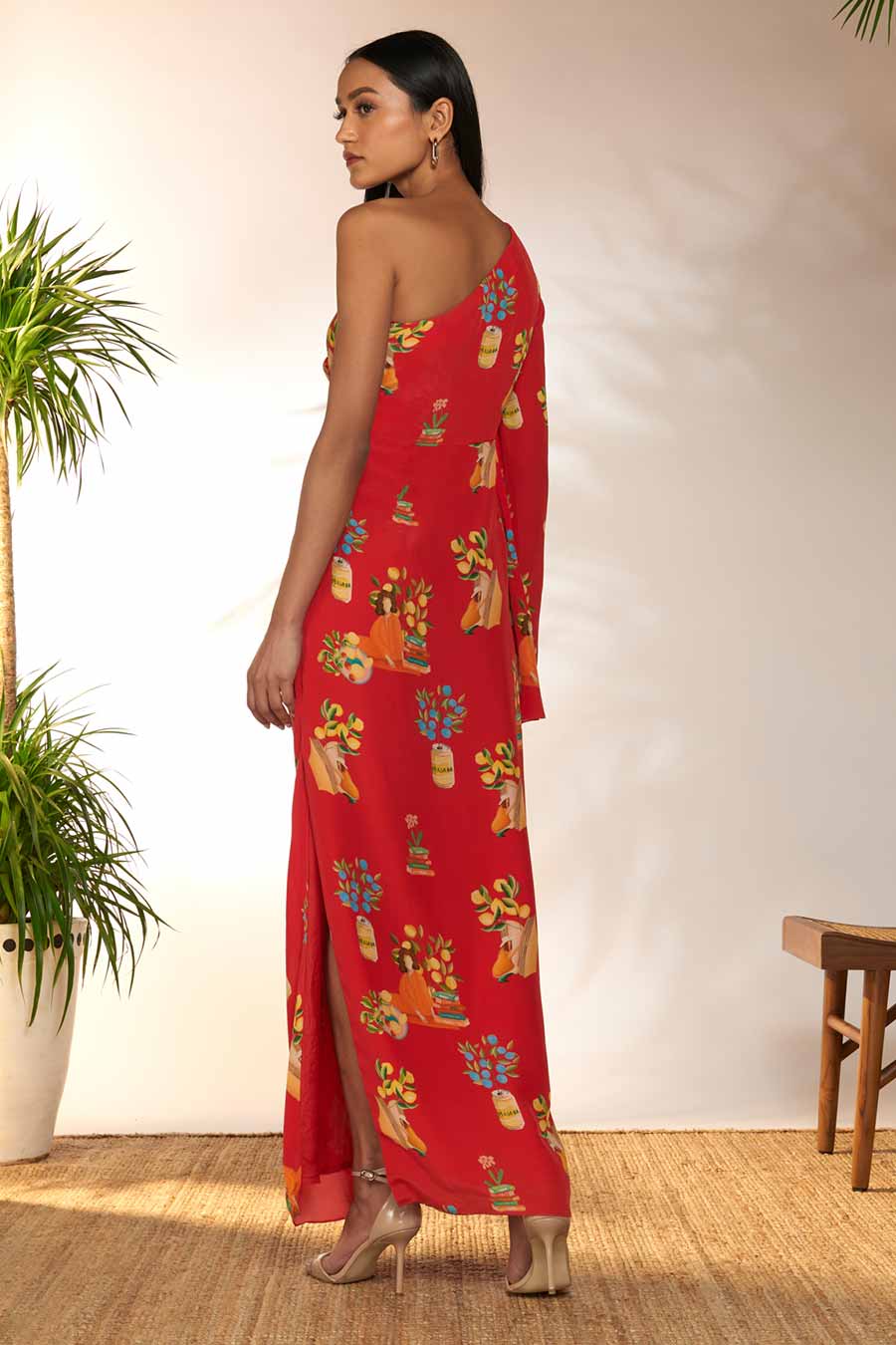 Red Tangy Tango Printed Slit Dress