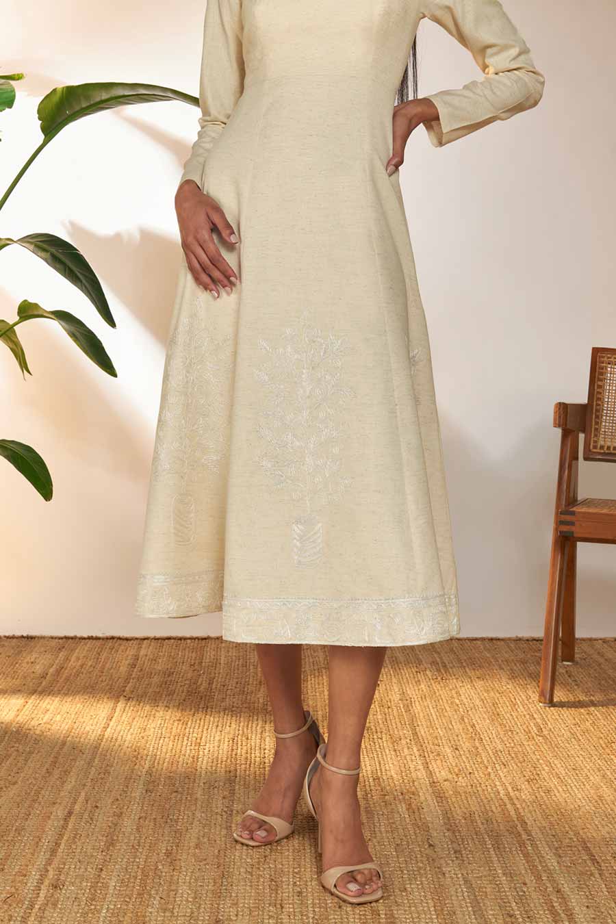 Ivory Embroidered Midi Dress