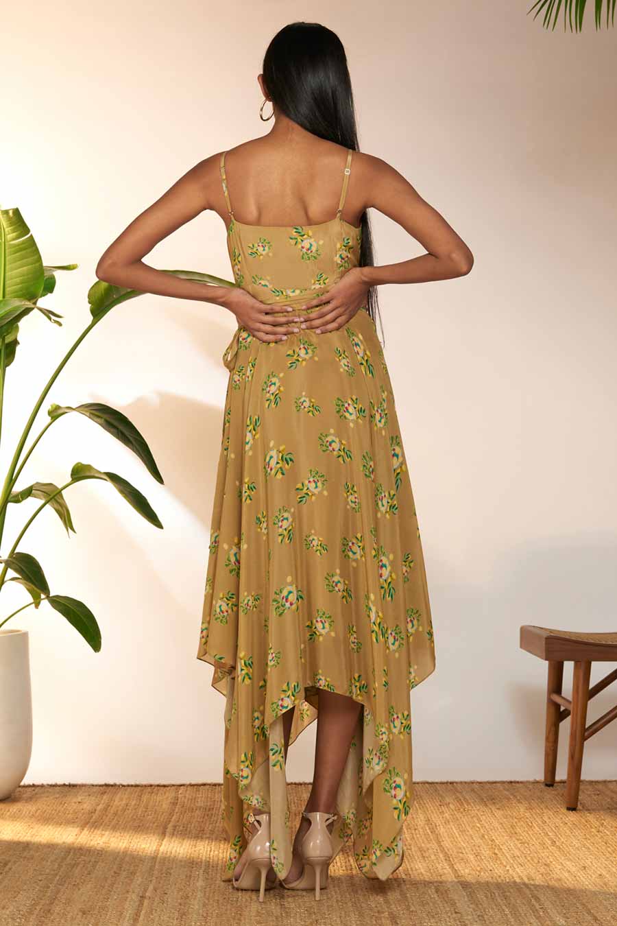 Tan Lemon Frenzy Printed Wrap Dress