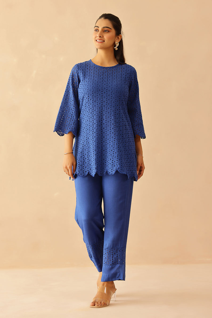 Aster Blue Schiffli Co-Ord Set