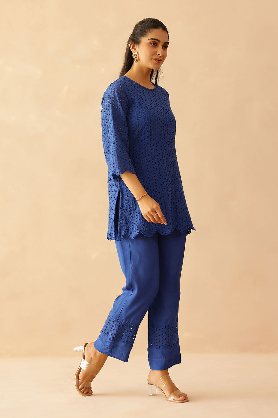 Aster Blue Schiffli Co-Ord Set