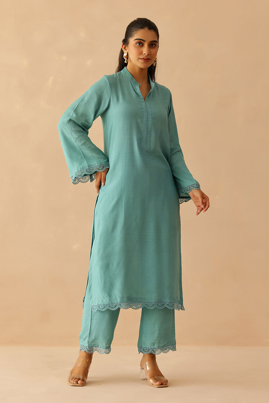 Aqua Blue Iris Tunic & Pant Set