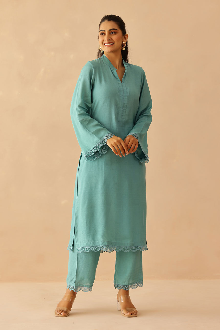 Aqua Blue Iris Tunic & Pant Set