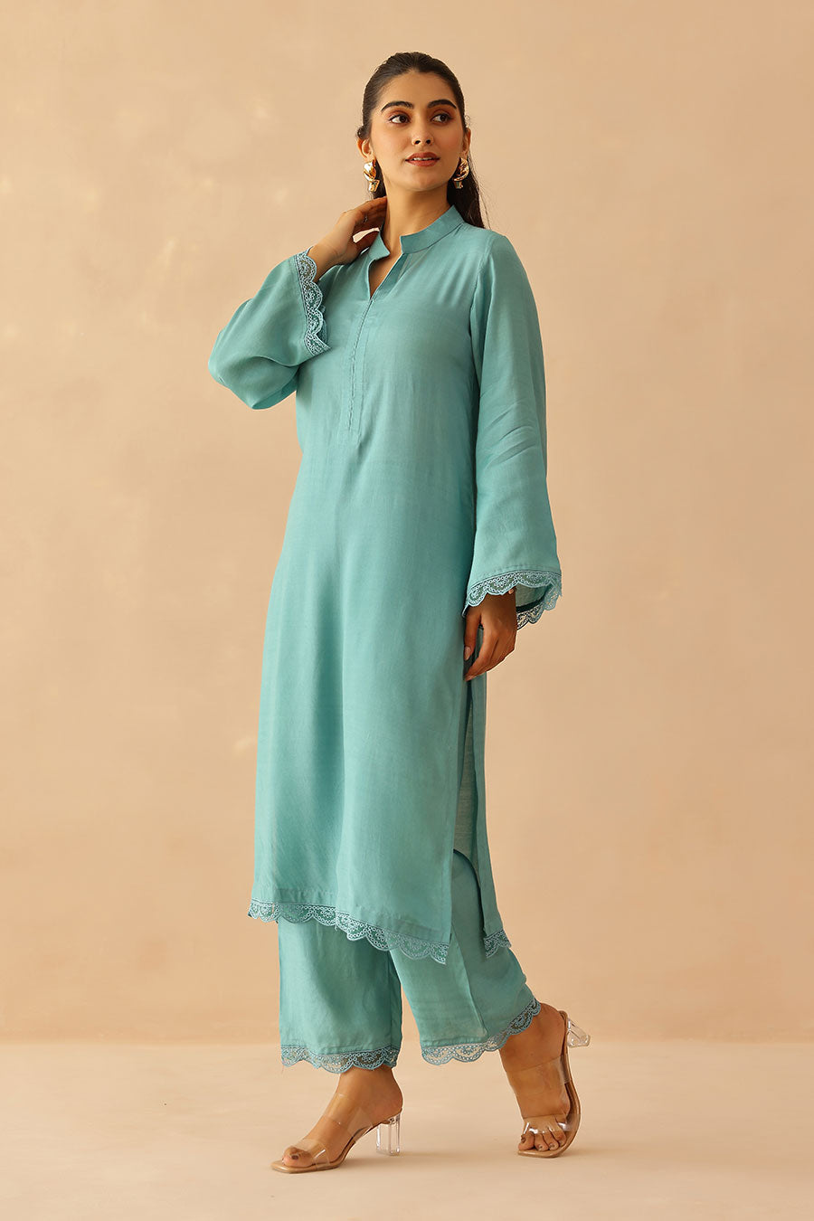 Aqua Blue Iris Tunic & Pant Set