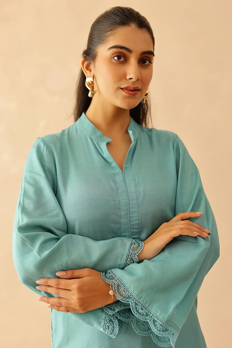 Aqua Blue Iris Tunic & Pant Set