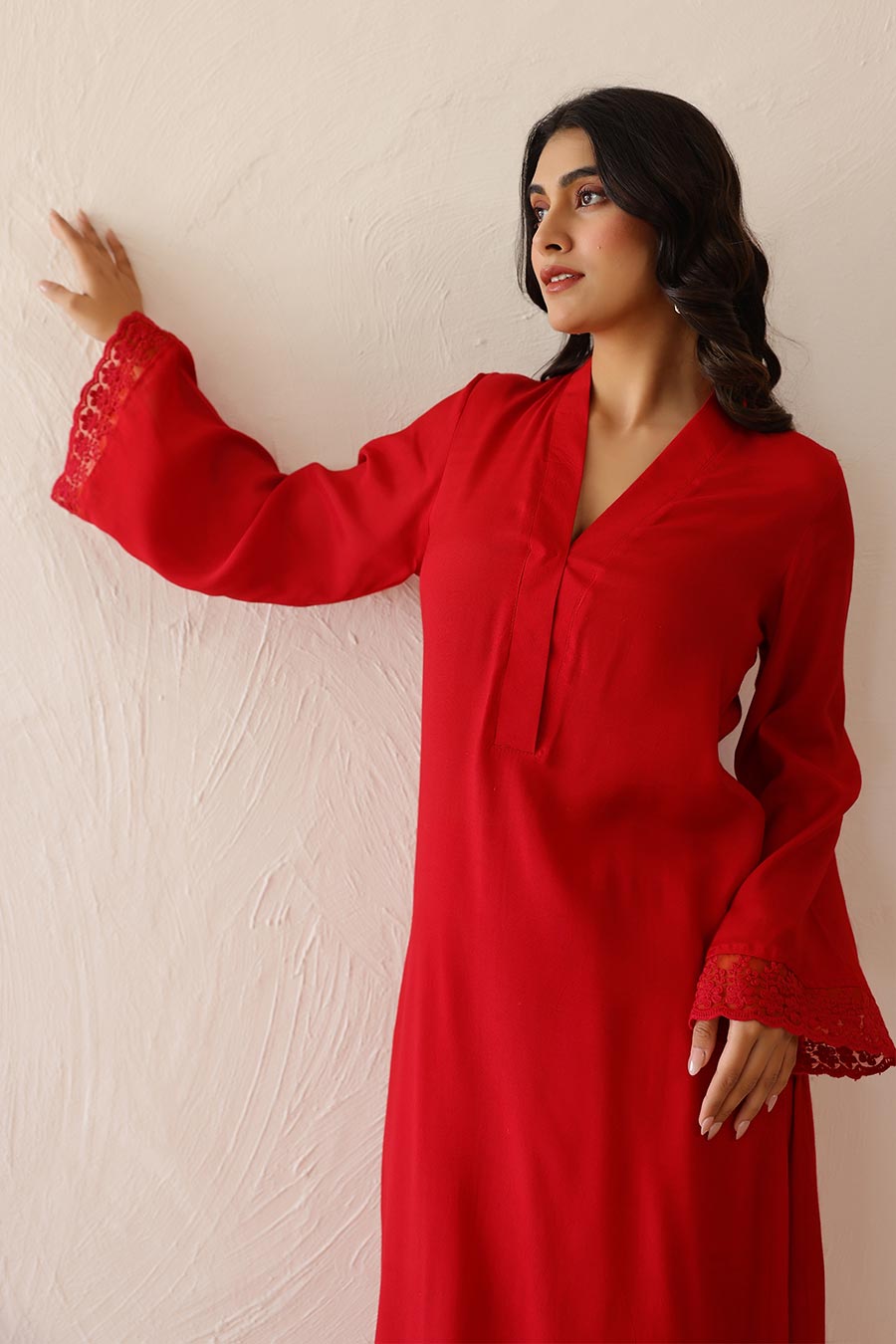 Crimson Red Iris Tunic & Pant Set