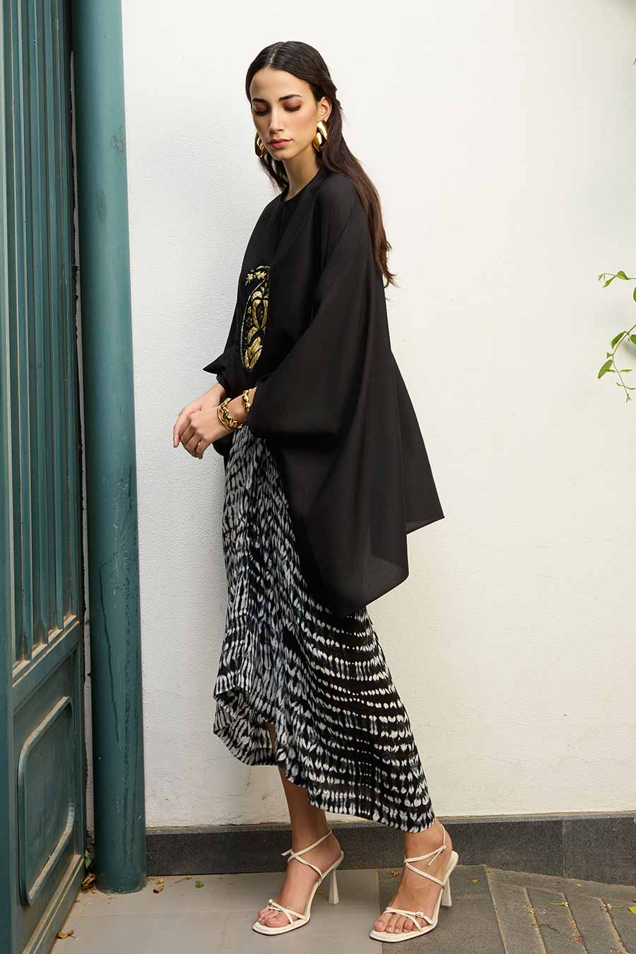 Black Gota Embroidered Kaftan Top