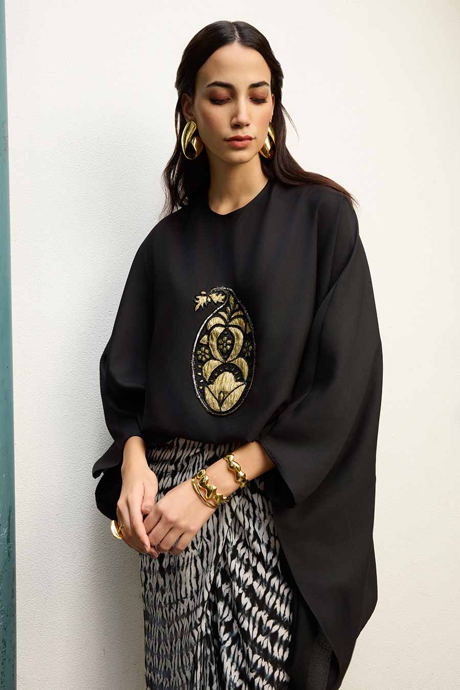 Black Gota Embroidered Kaftan Top