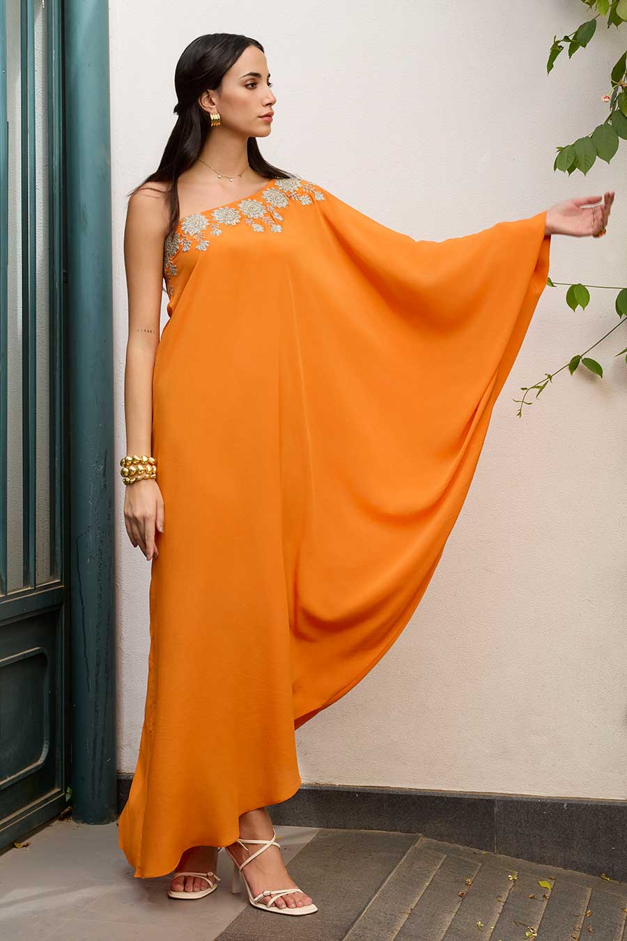 Orange Embroidered Kaftan Dress