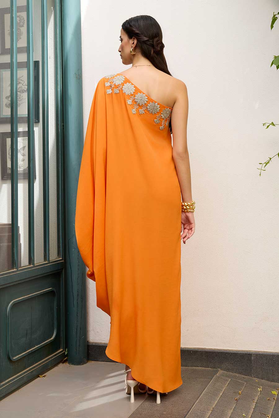 Orange Embroidered Kaftan Dress