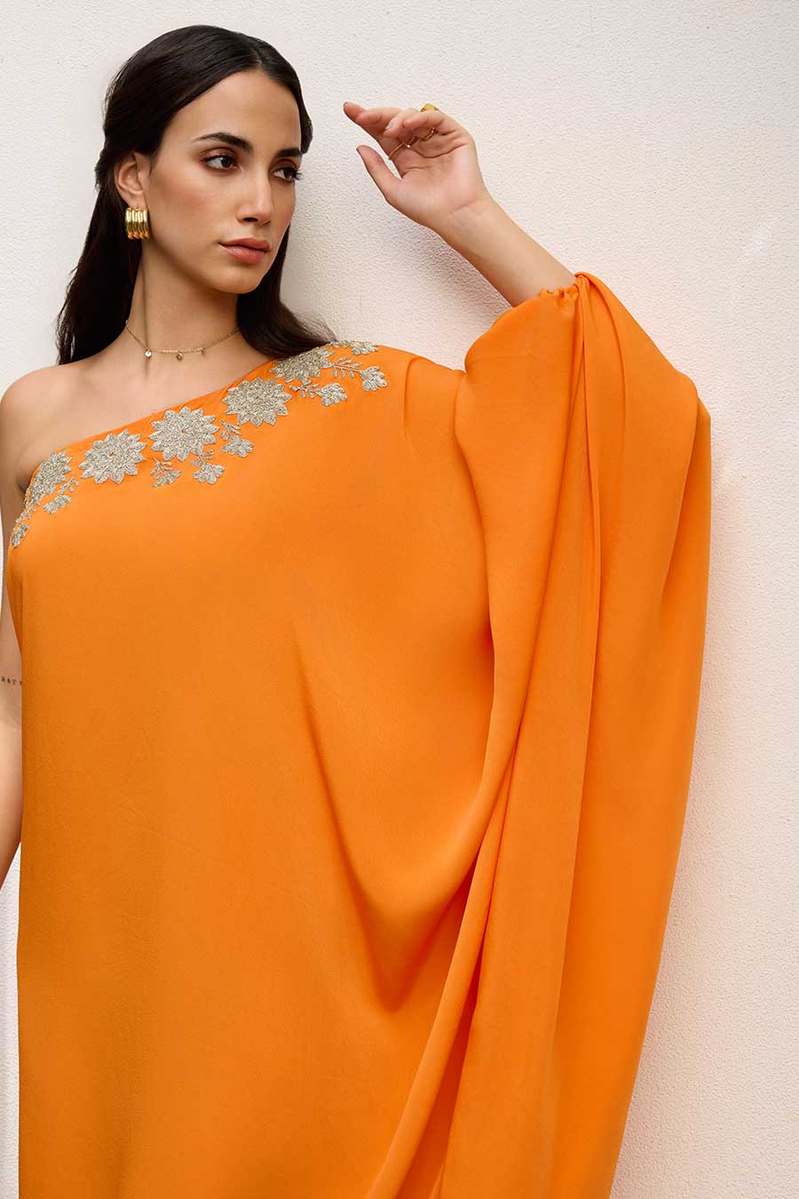 Orange Embroidered Kaftan Dress