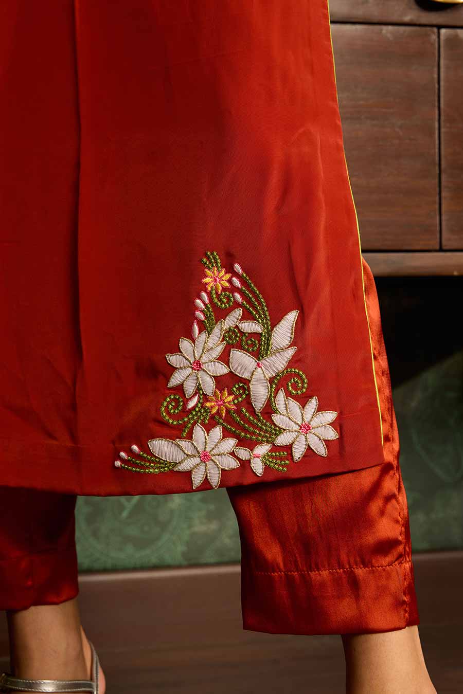 Red Embroidered Kurta Set