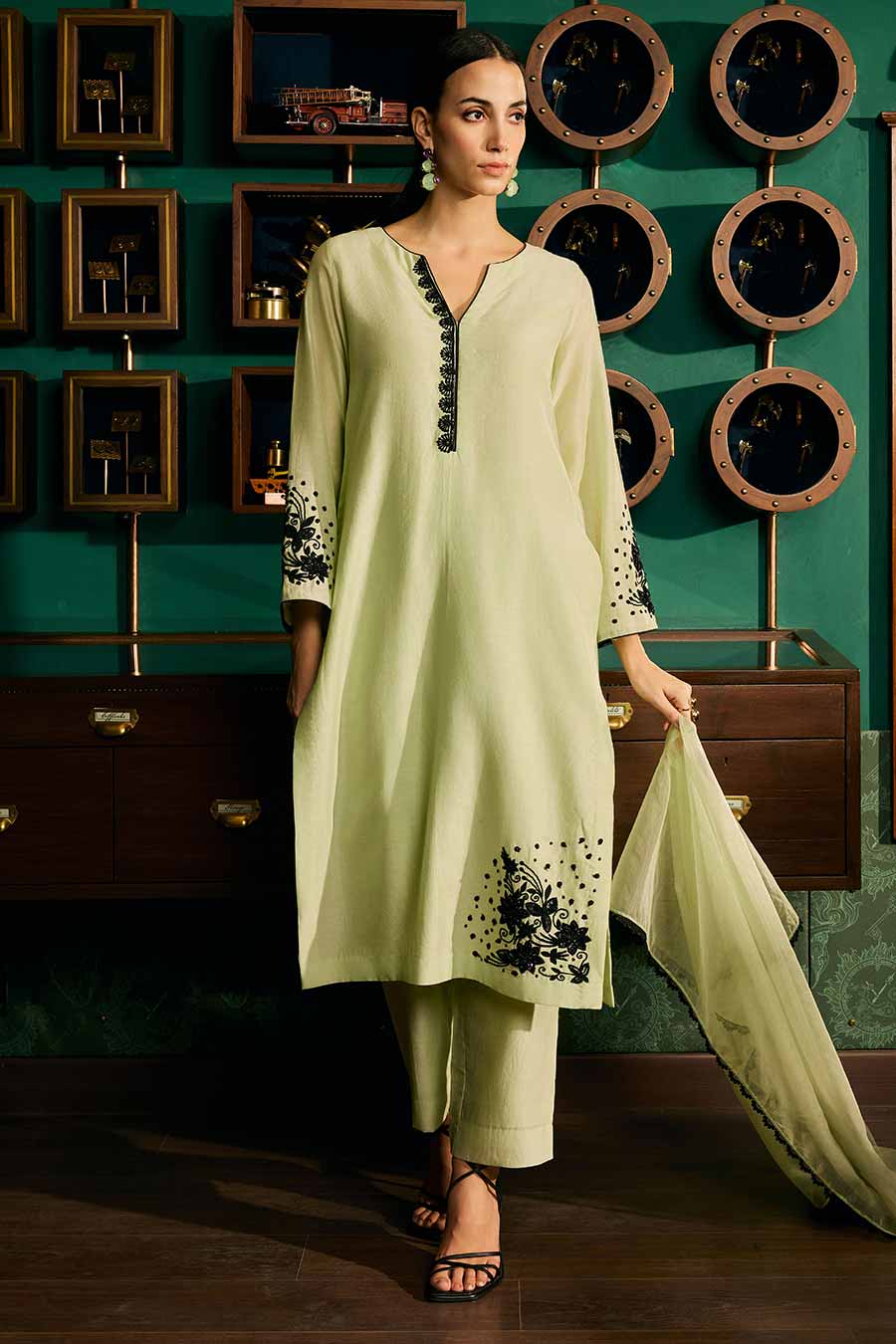 Pista Green Embroidered Kurta Set