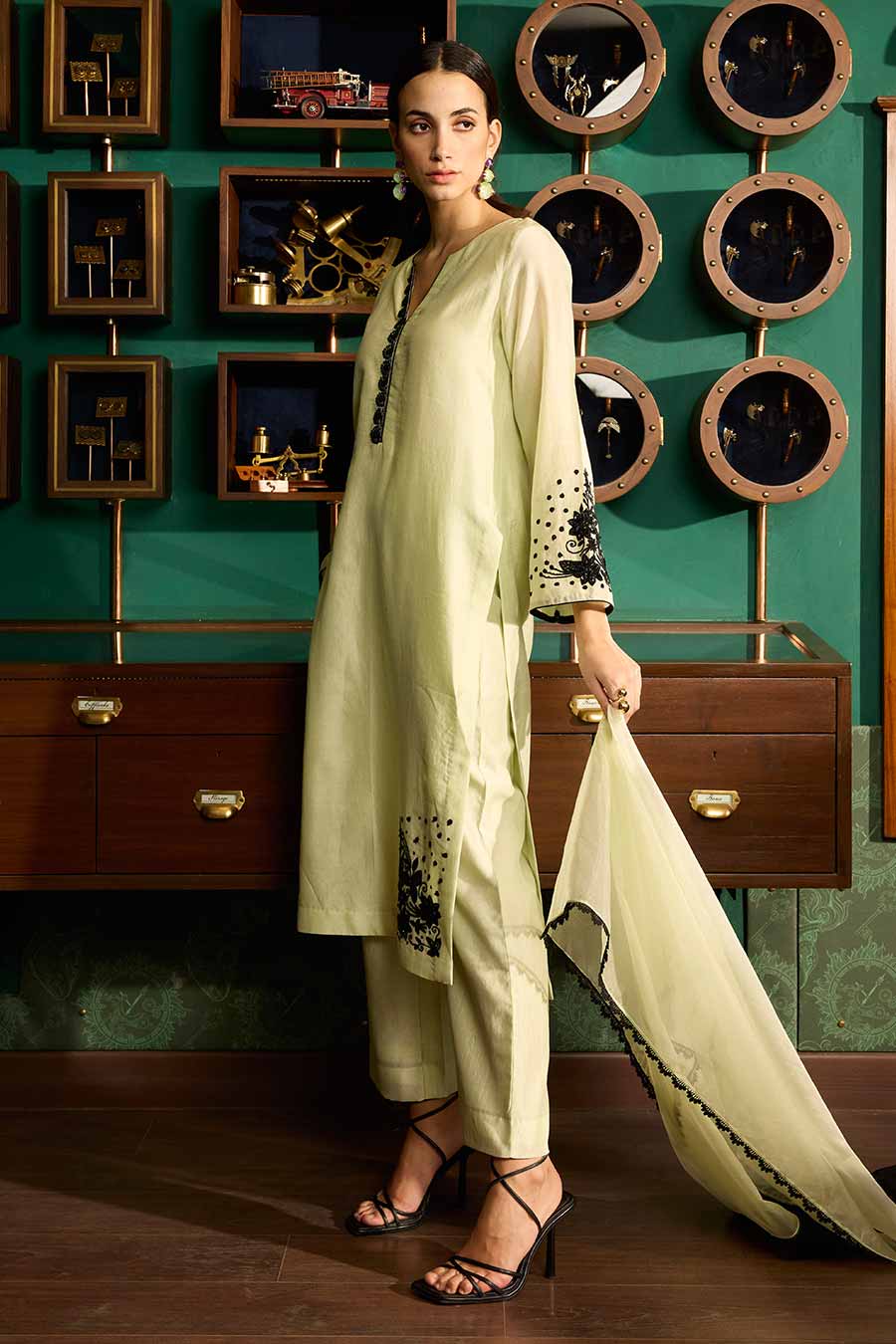 Pista Green Embroidered Kurta Set