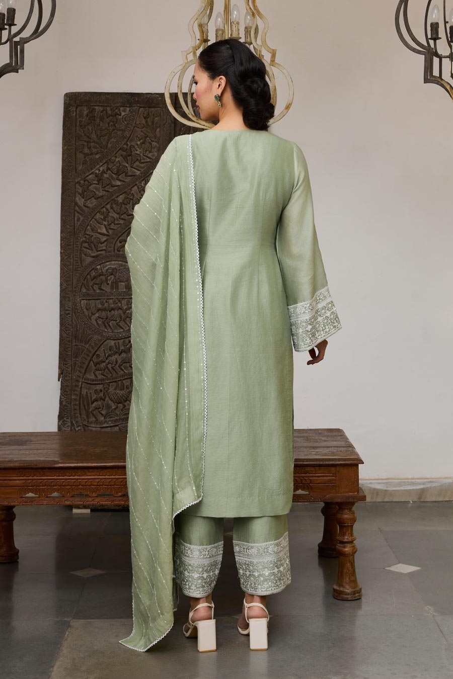 Green Embroidered Chanderi Silk Kurta Set