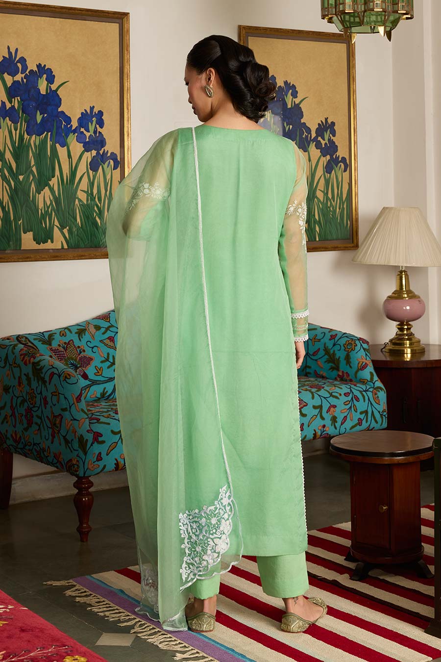 Green Embroidered Organza Kurta Set