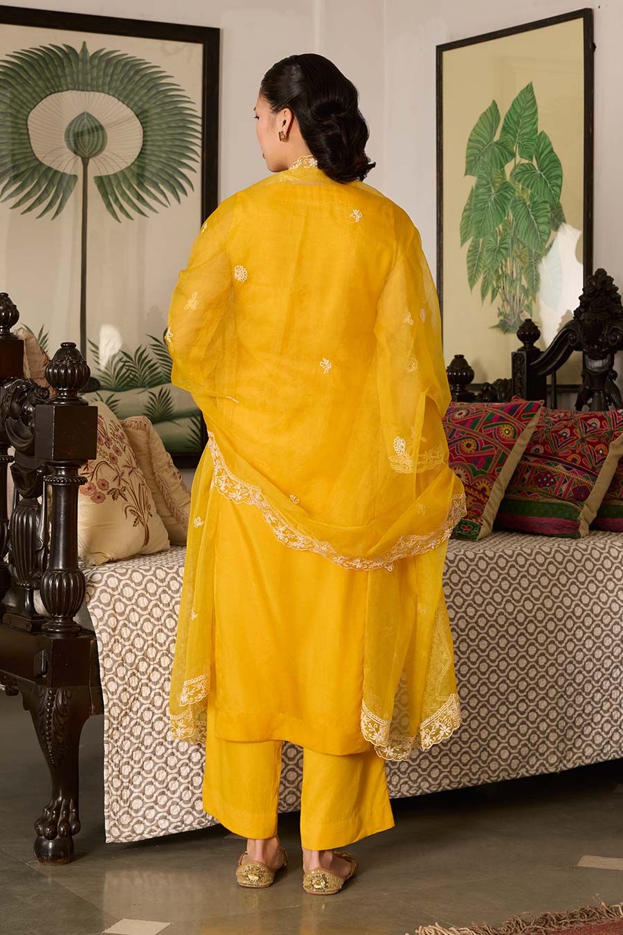 Yellow Embroidered Organza Kurta Set