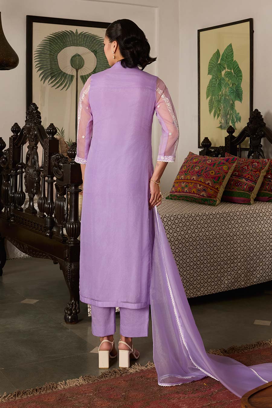 Lavender Embroidered Organza Kurta Set