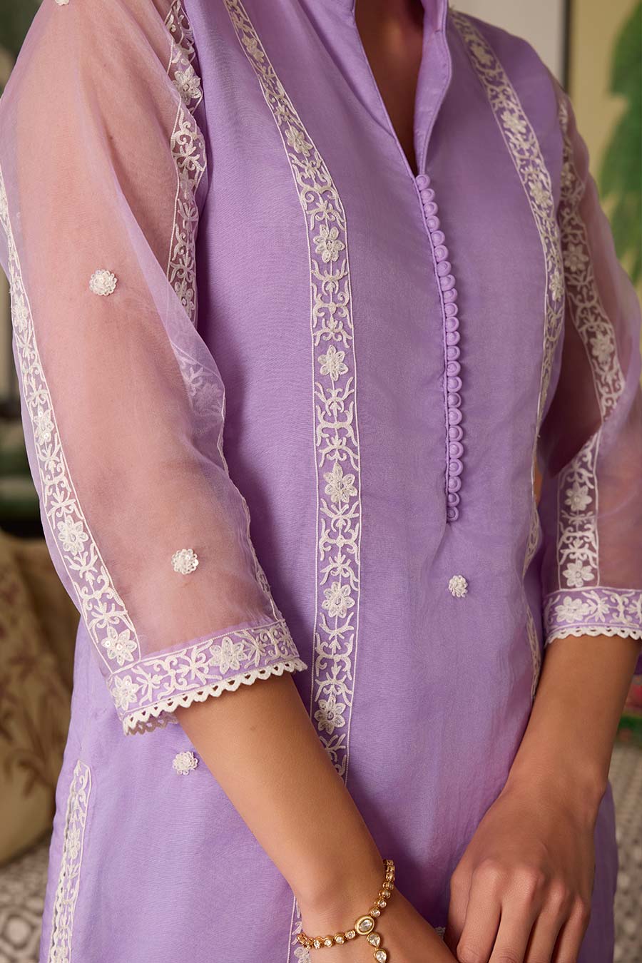 Lavender Embroidered Organza Kurta Set