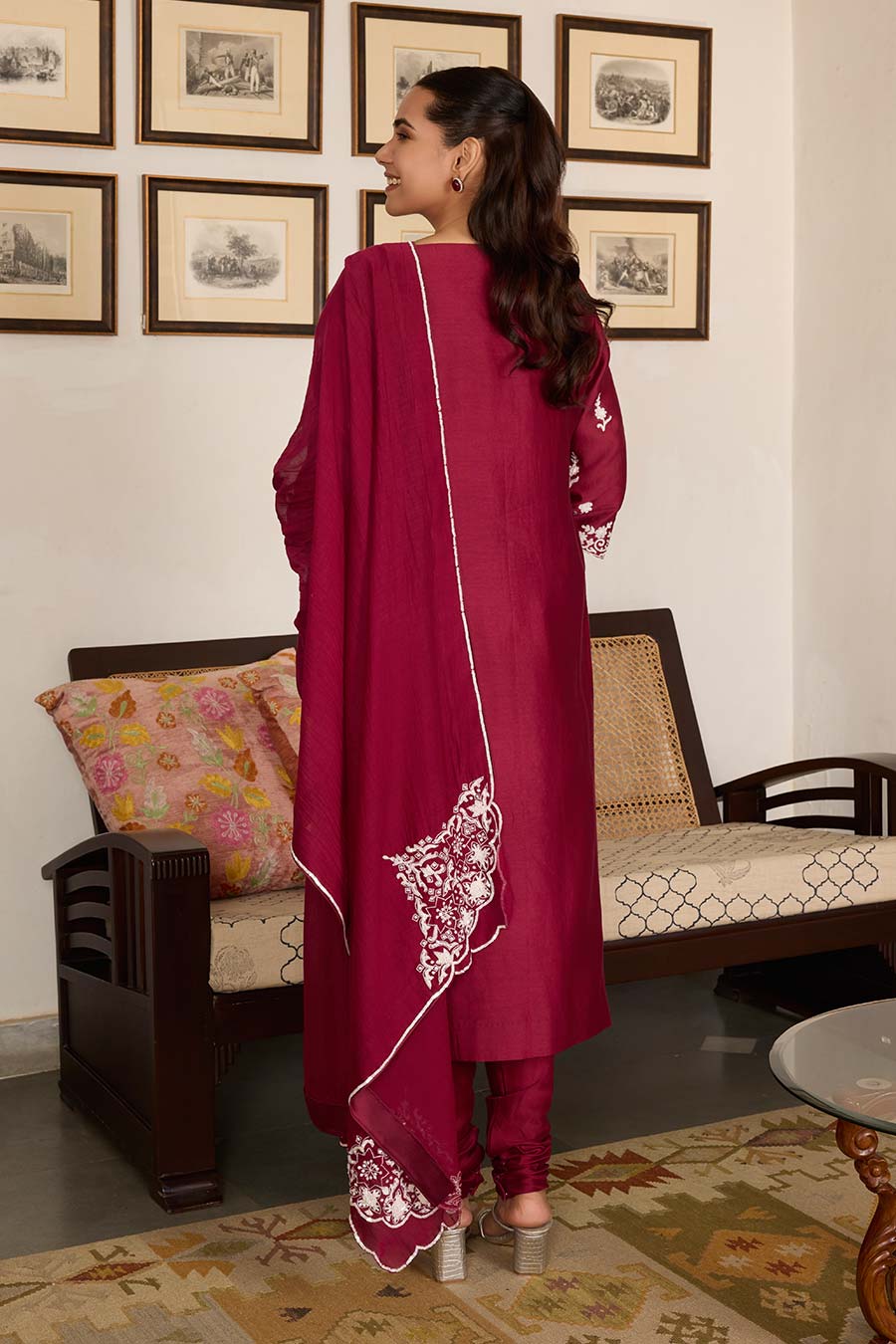 Maroon Embroidered Chanderi Silk Kurta Set