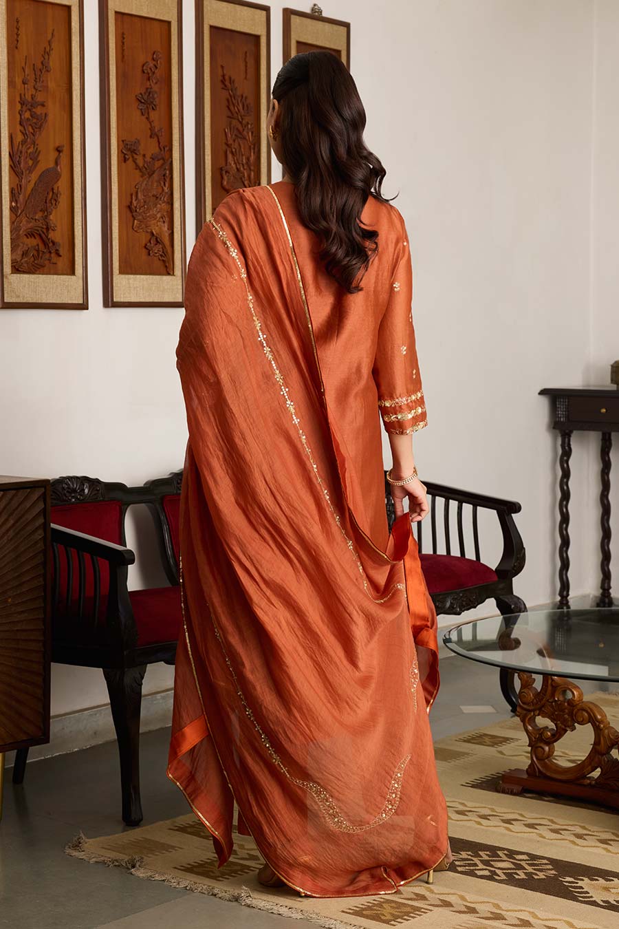 Brown Embroidered Chanderi Silk Kurta Set