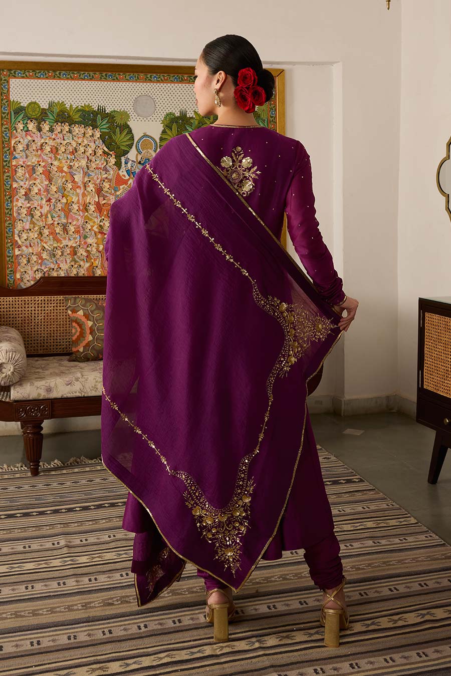 Purple Embroidered Chanderi Silk Anarkali Set