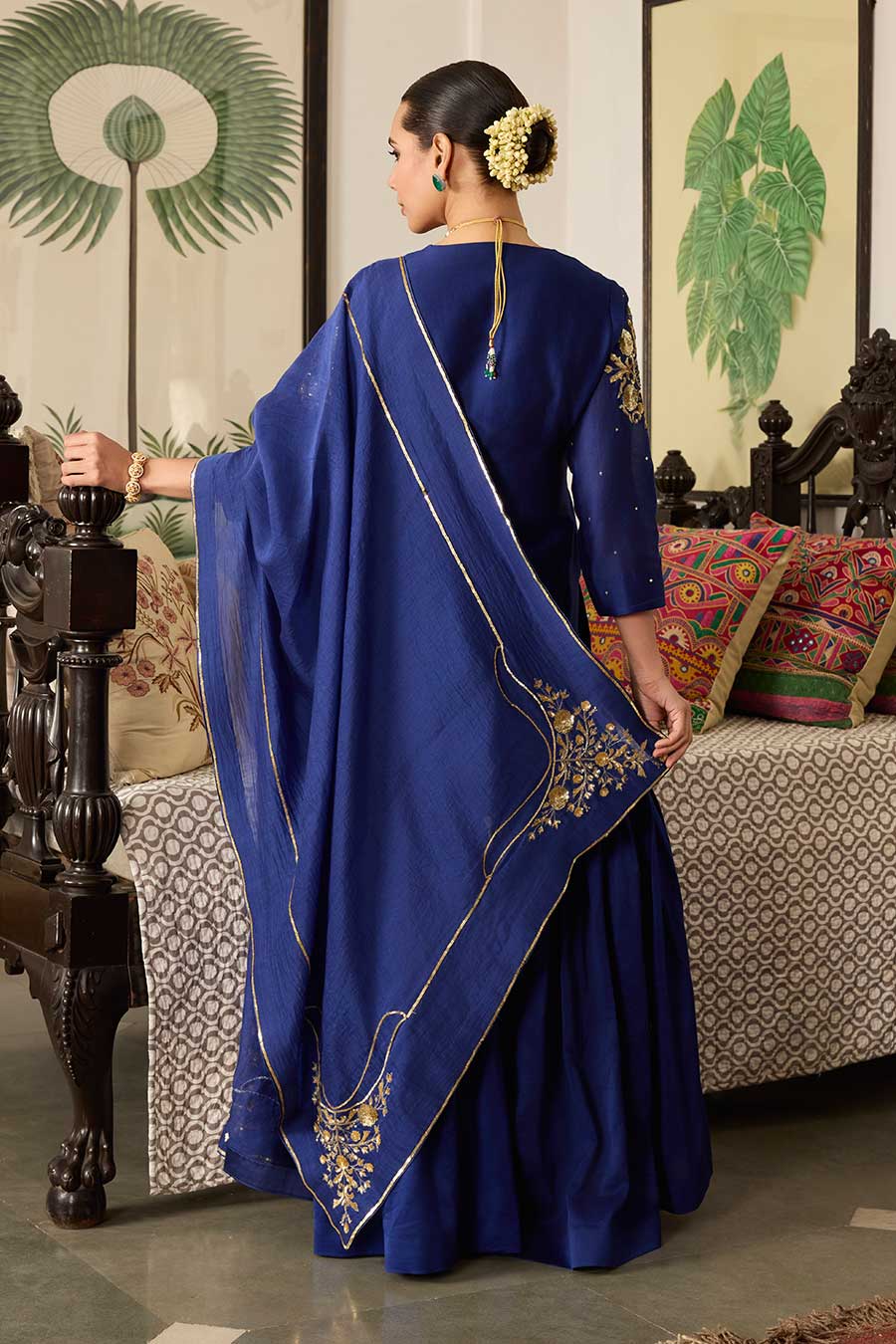 Blue Embroidered Chanderi Silk Gharara Set