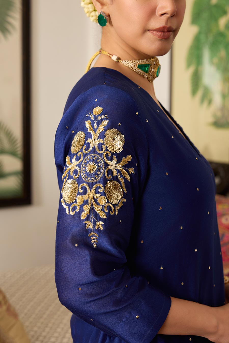 Blue Embroidered Chanderi Silk Gharara Set