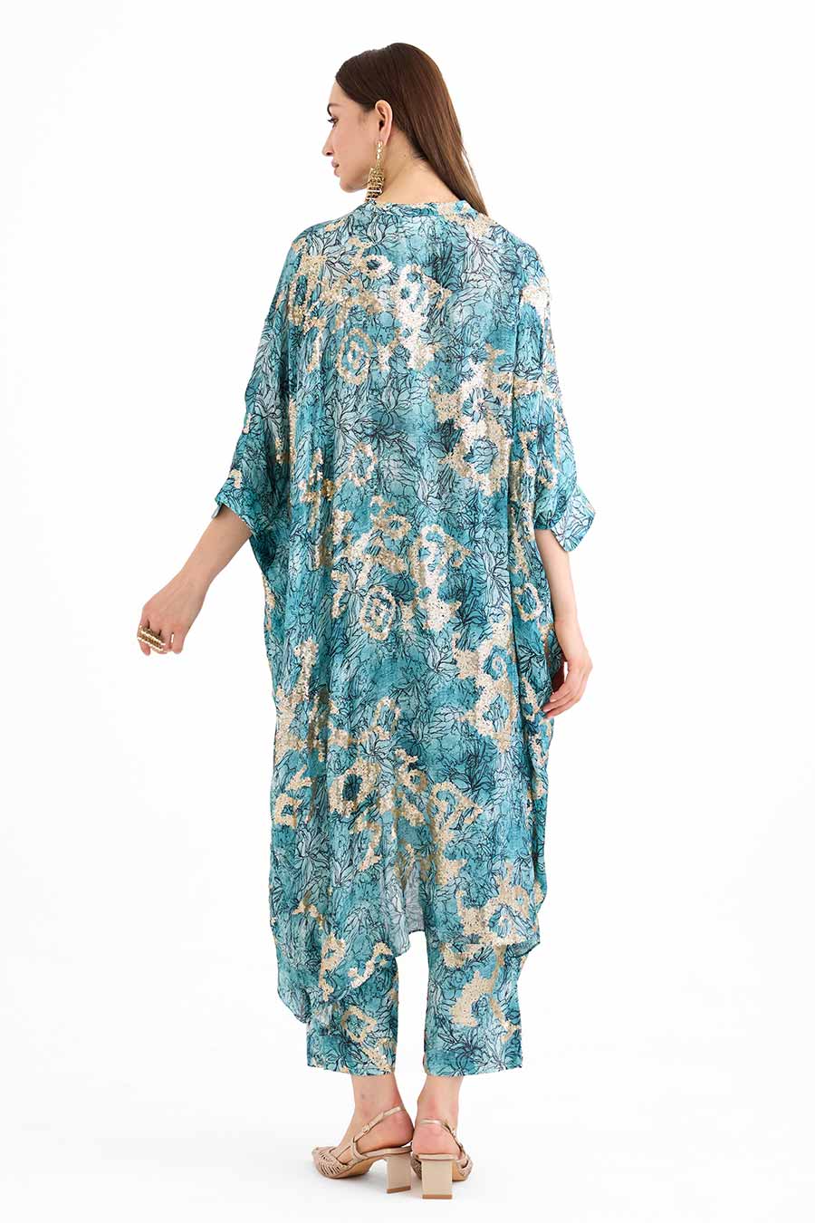 Sequin Embellished Marine Long Kaftan Co-Ord Set