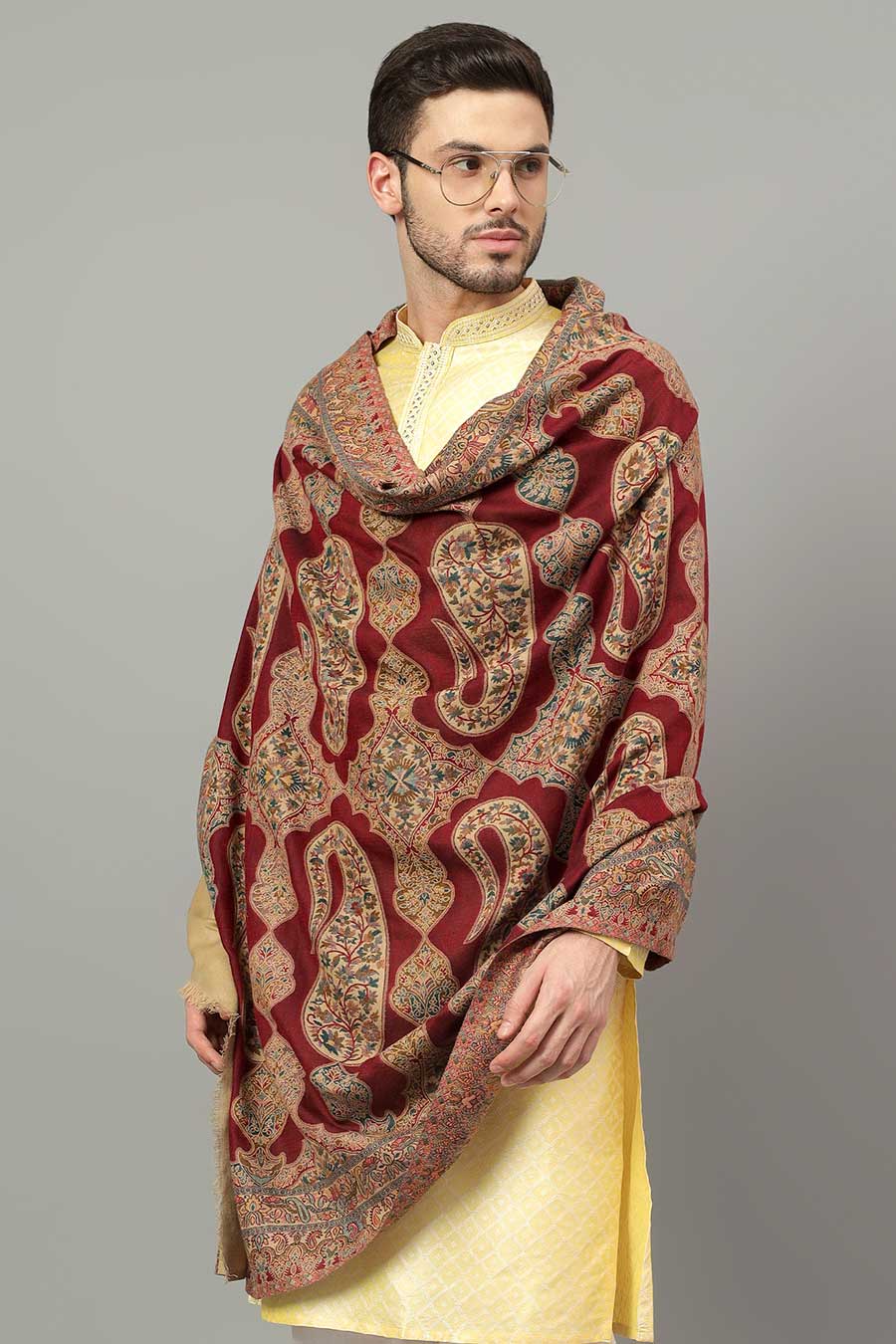 Maroon Kani Paisley Faux Pashmina Shawl