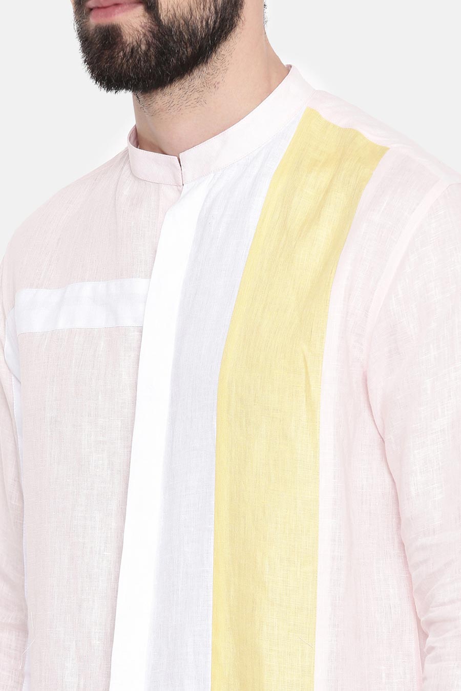 White Linen Yellow Panel Shirt