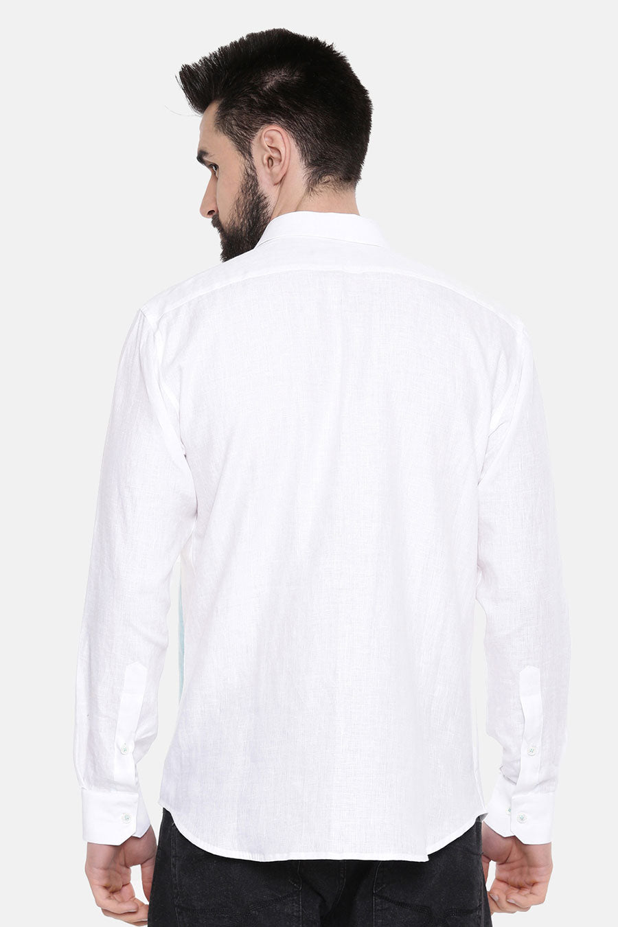 White Linen Blue Panel Shirt