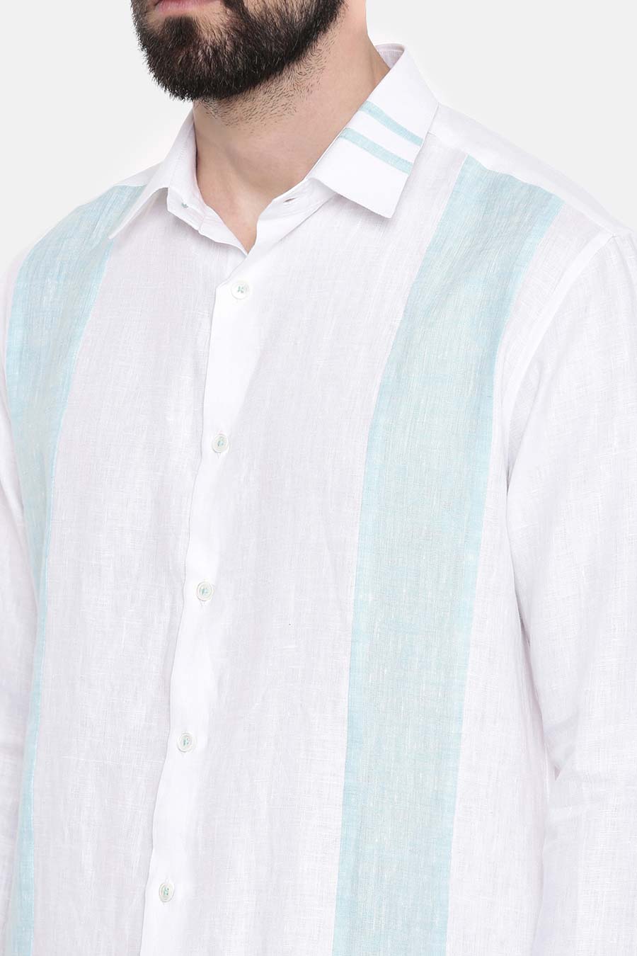 White Linen Blue Panel Shirt