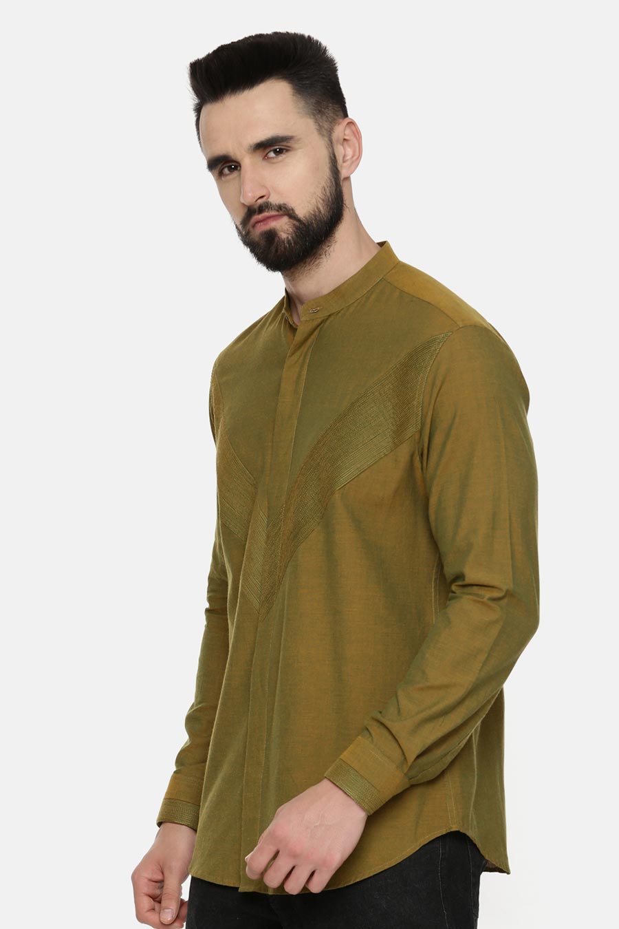 Mustard Green Malai Cotton Pintuck Shirt