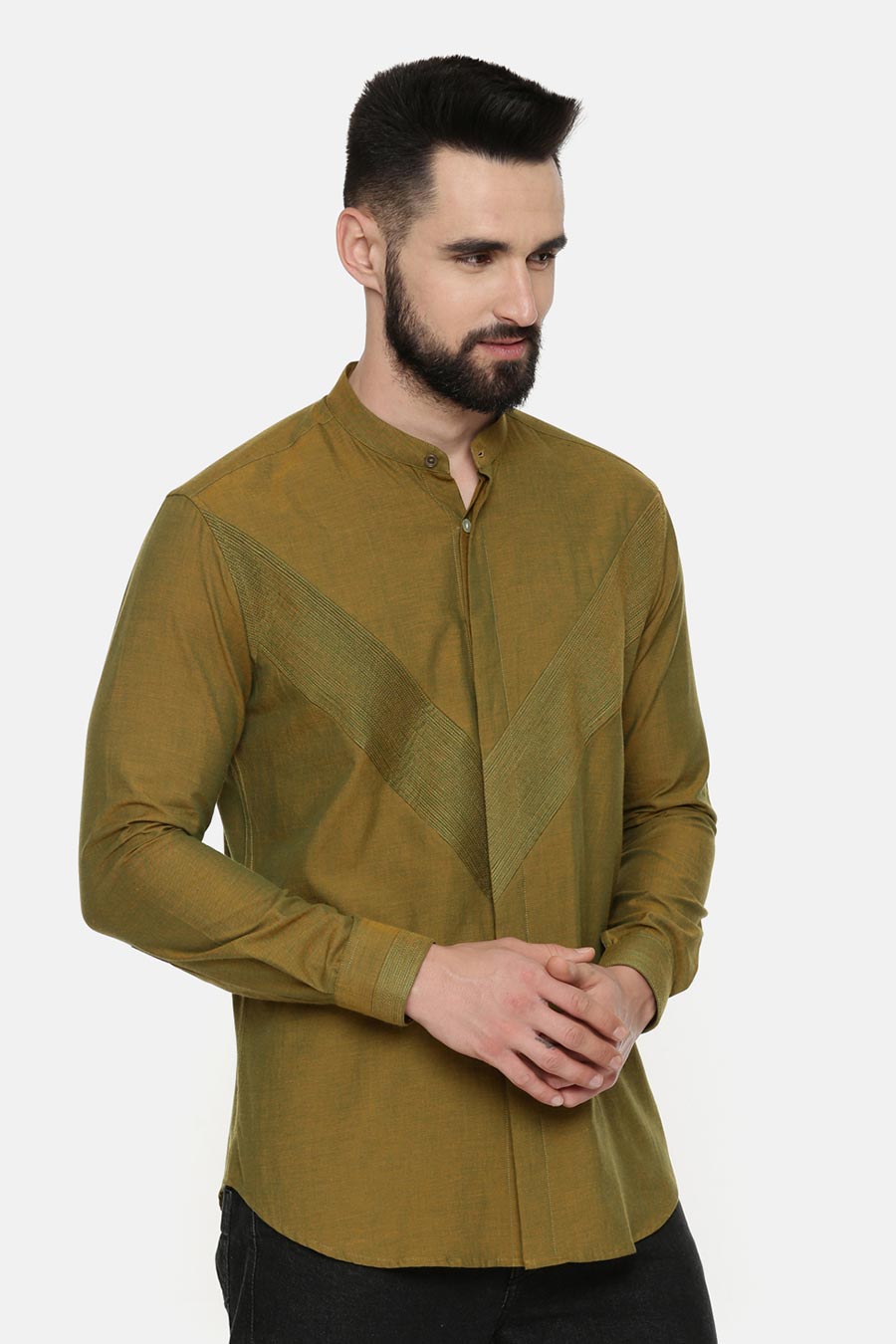 Mustard Green Malai Cotton Pintuck Shirt